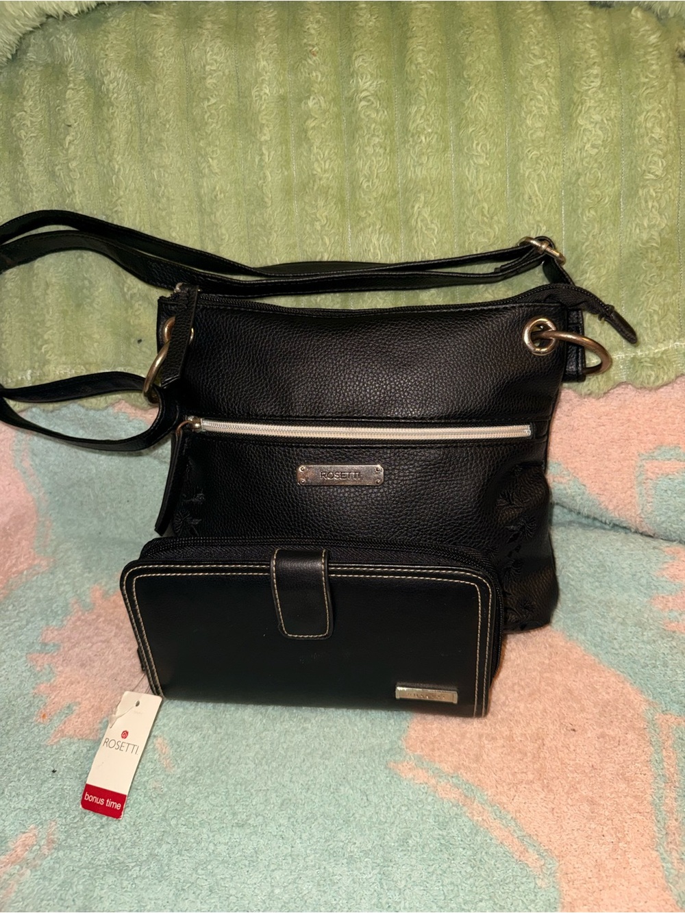 Rosetti Black Pebbled Crossbody with Matching Wallet Set